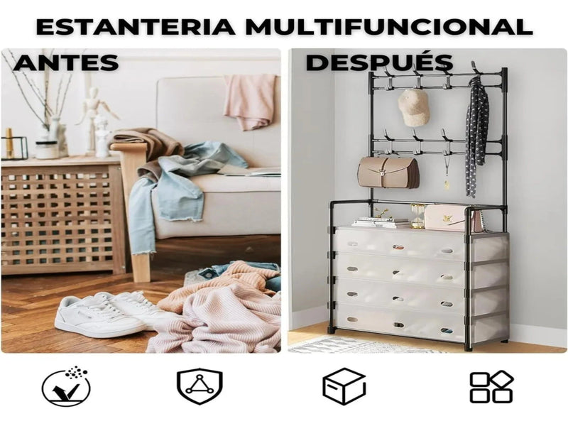 Prateleira Multifuncional Titanio 4 en 1 [Zapatero | Perchero | Bandeja | Llavero]  + Envío Gratis